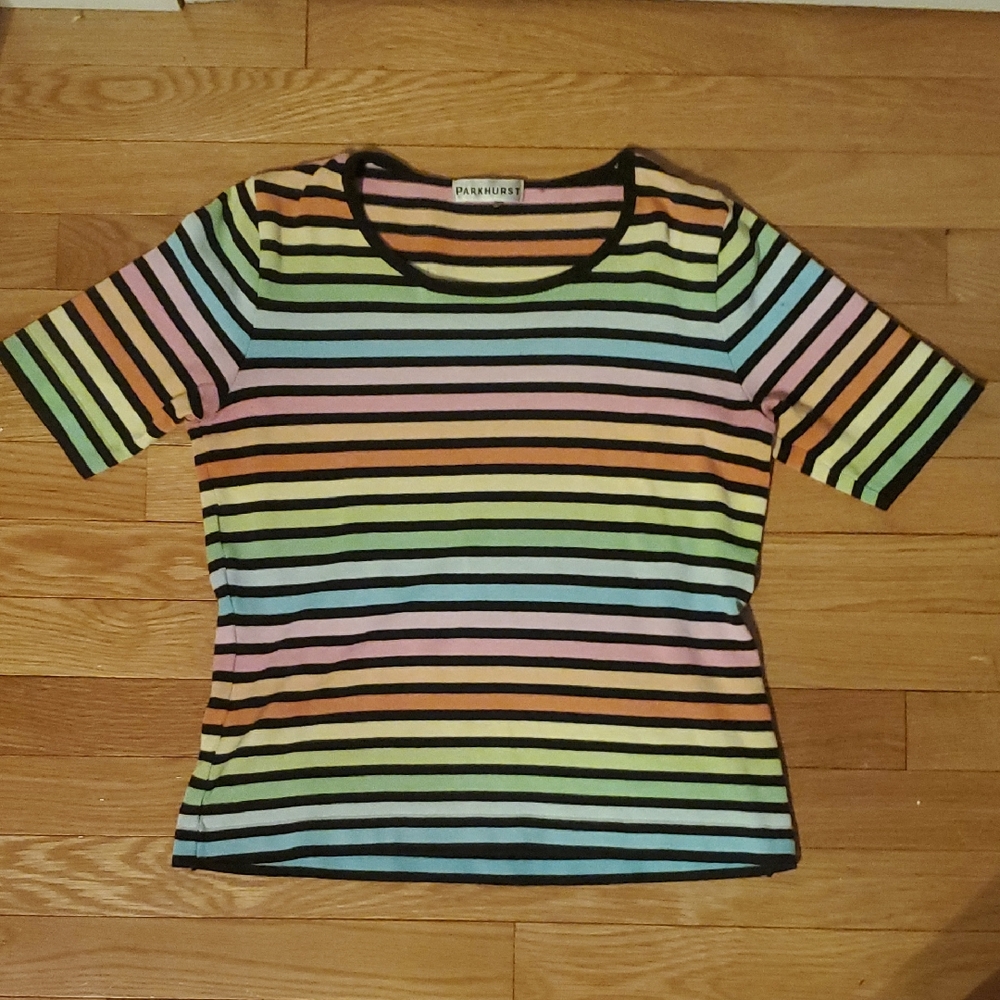 💫2/$25💫 Parkhurst Black And Rainbow Striped Tee